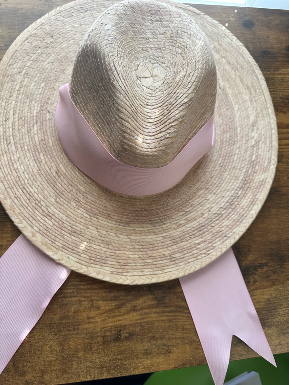Straw Sun Hat with Pink Ribbon